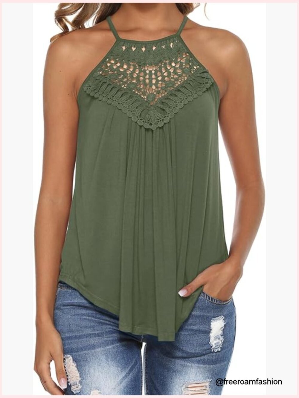 Lace Halter Tank Top Sleeveless Flowy Summer Top Loose Fit